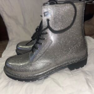 Silver Glitter Lace-Up Boots